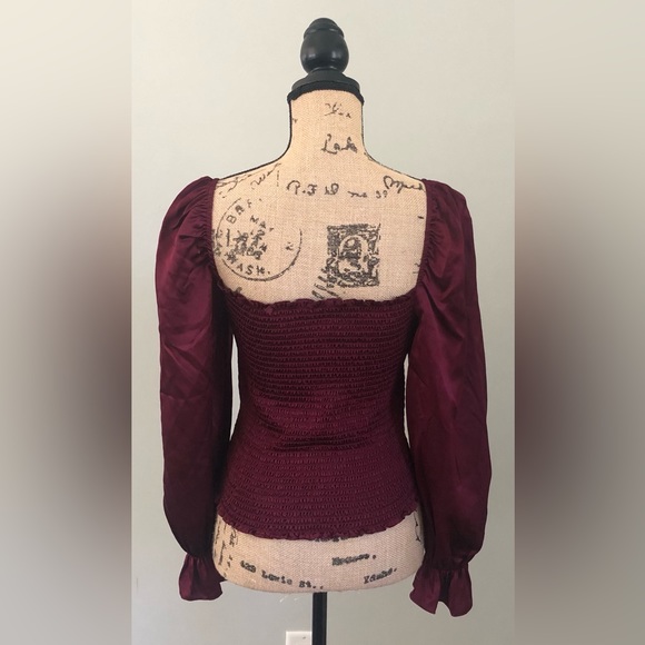 REFORMATION SILK PUFF SMOCKED PURPLE PRINCESSCORE COTTAGECORE ROYALCORE TOP - Picture 2 of 7